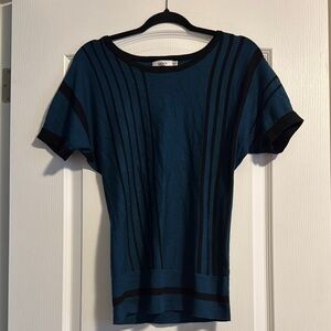 Teal and Black Striped Women's Top